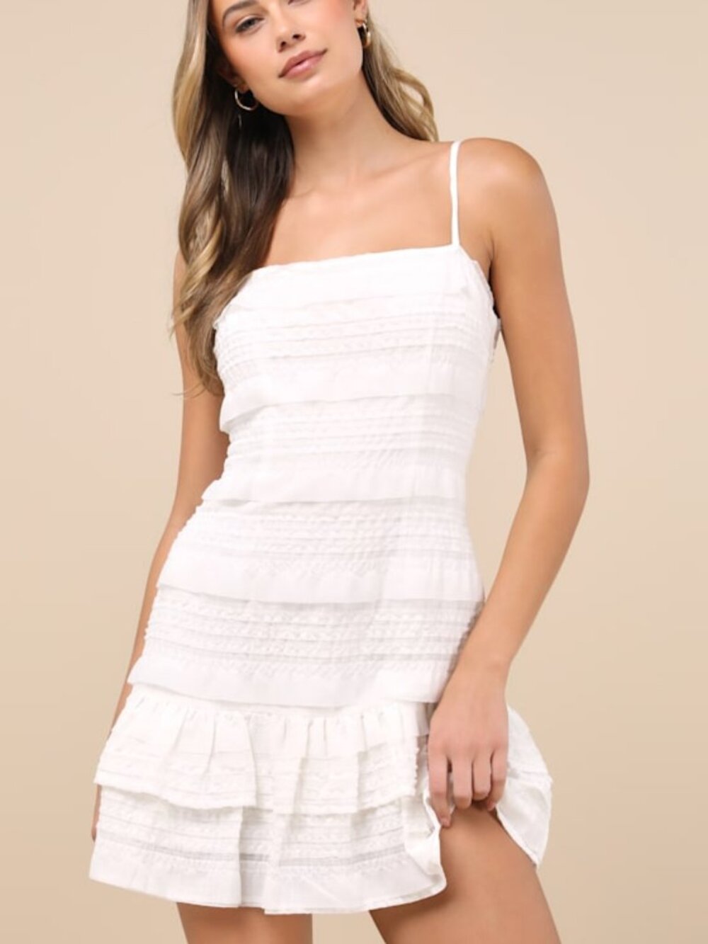 Lulus Emele White Textured Tiered Mini Dress - Size XS